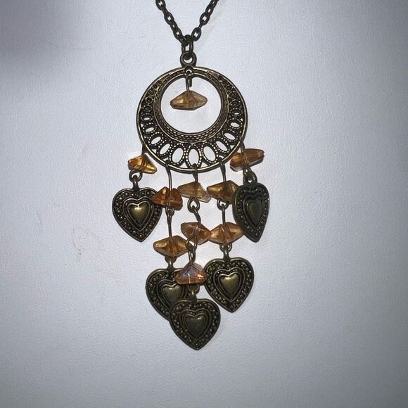 Boho Burnished Gold Tone And Bead Statement Necklace - Picture 2 of 6